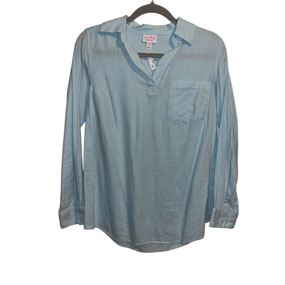 The Nines by HATCH Light Blue Maternity Top – Long Sleeve Collared Blouse